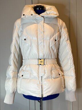 White ADD down puffer jacket with belt, Size 10